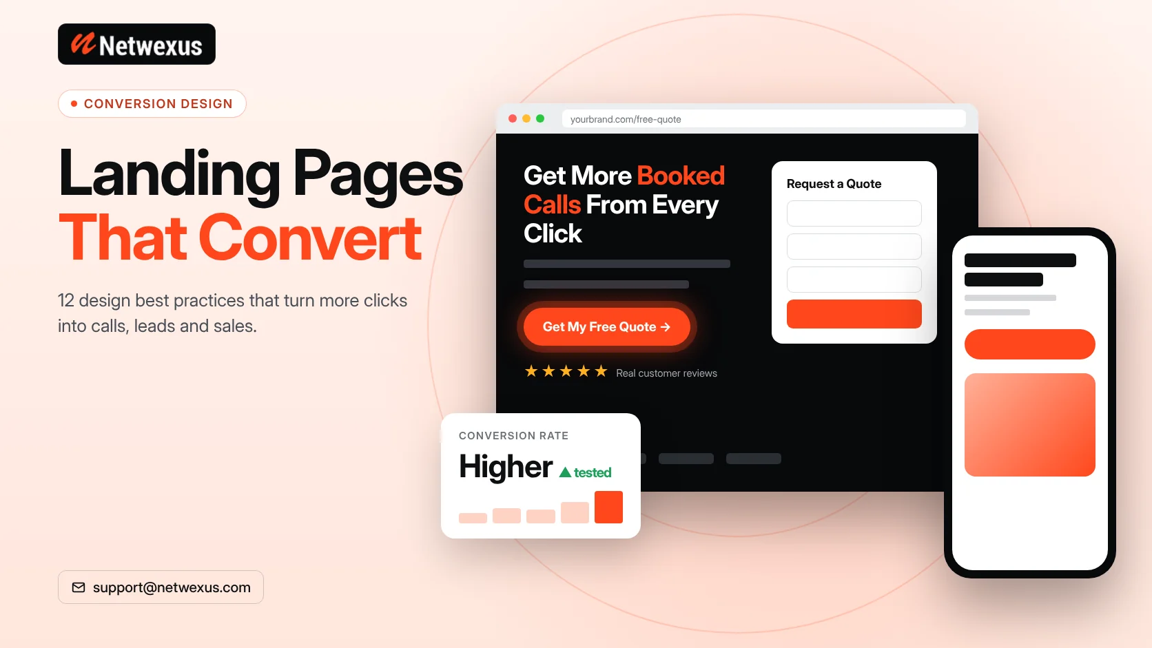 High-converting landing page design on desktop and mobile with call to action and quote form