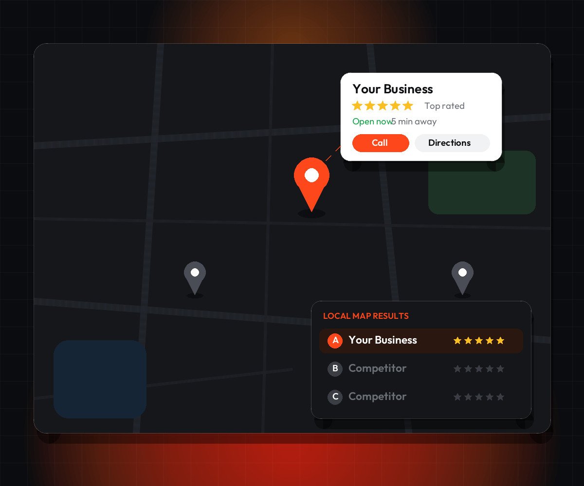 Local SEO map pack showing your business as the top local result