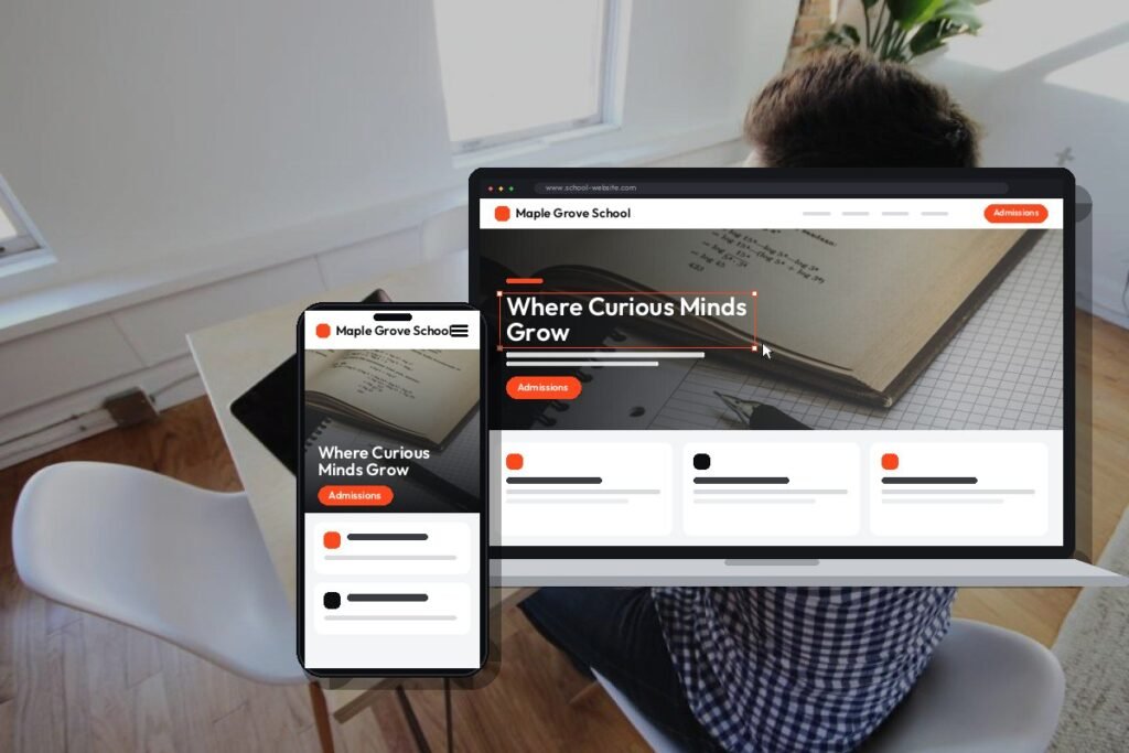 School website design and development shown on laptop and mobile